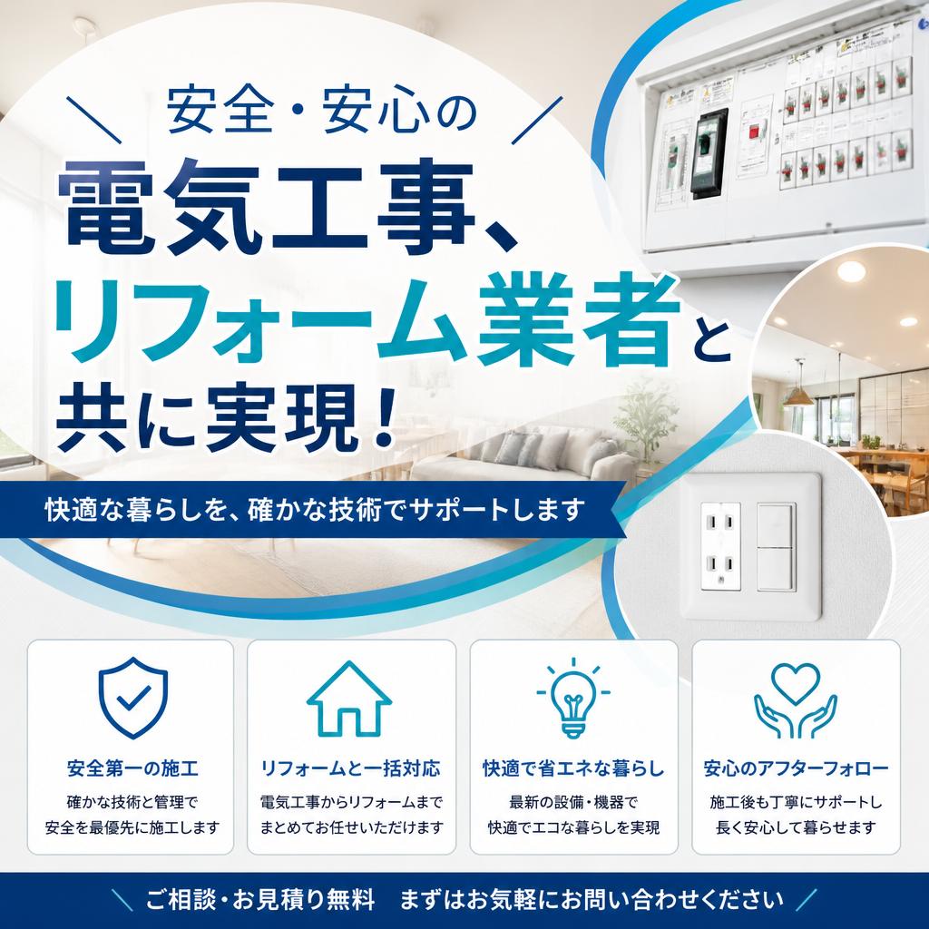 安全・安心の電気工事、リフォーム業者と共に実現！